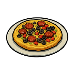 Omlet z serem, chorizo, oliwkami i pomidorami